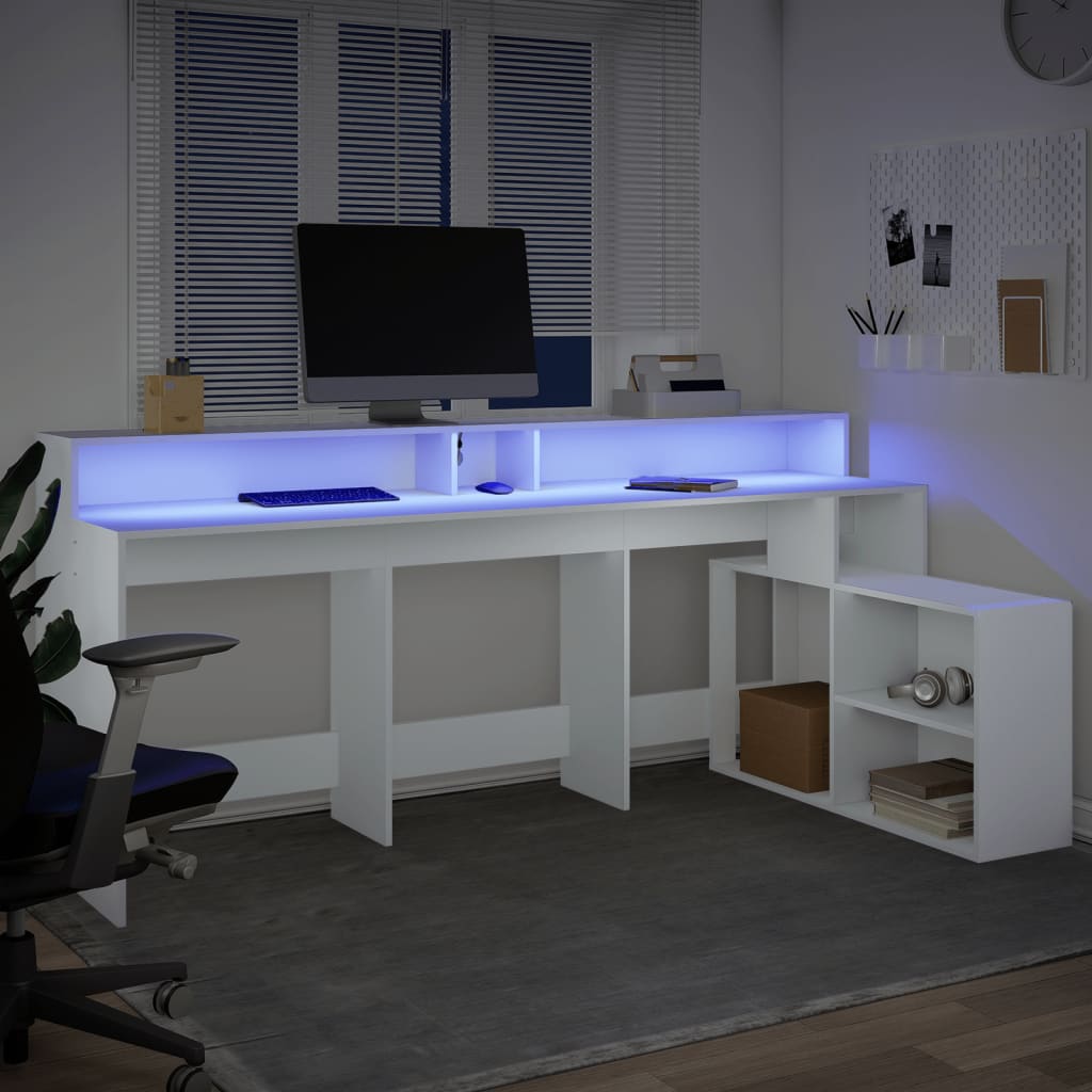 vidaXL Escritorio con luz LED madera ingeniería blanco 200x104x91 cm