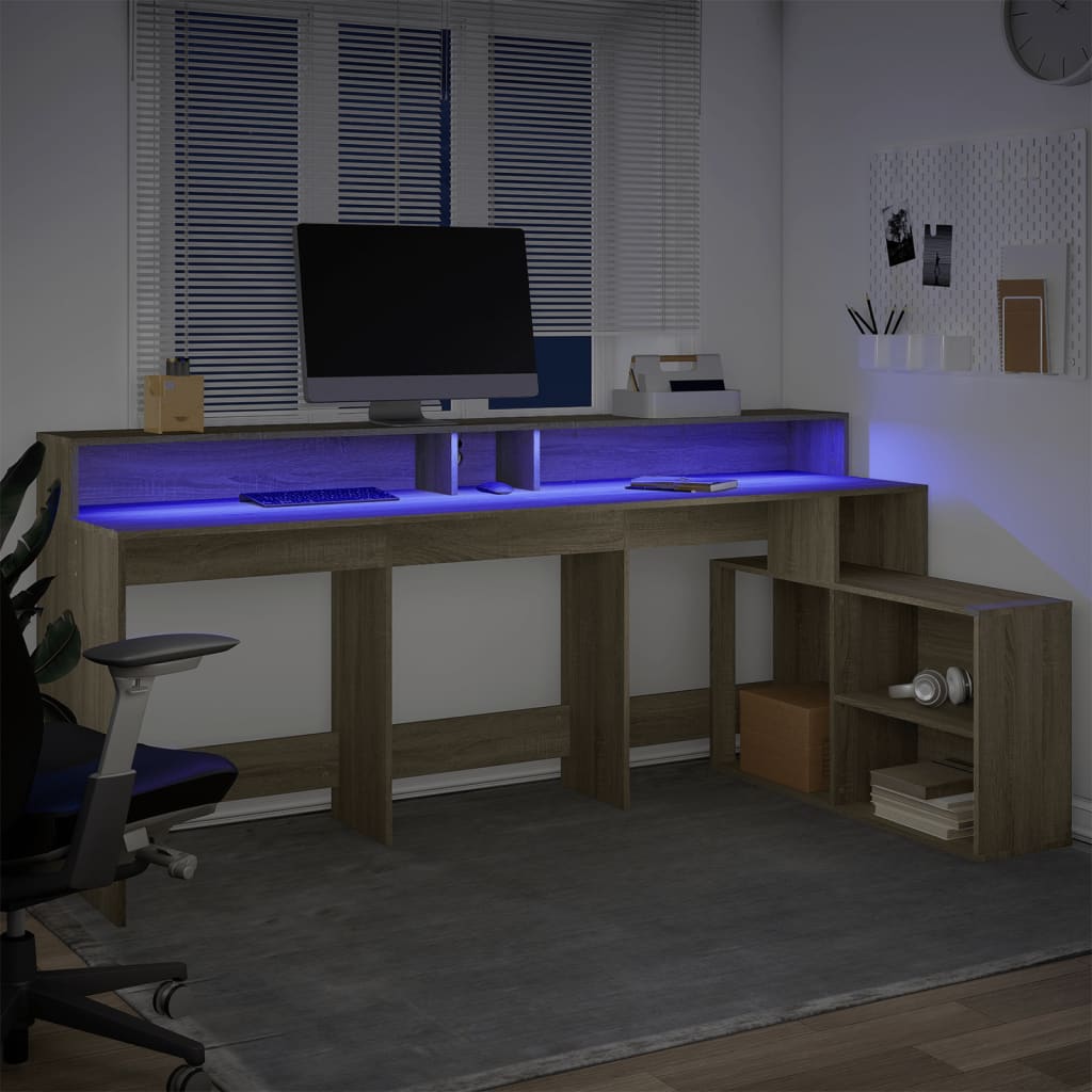 vidaXL Escritorio con LED madera ingeniería roble Sonoma 200x104x91 cm