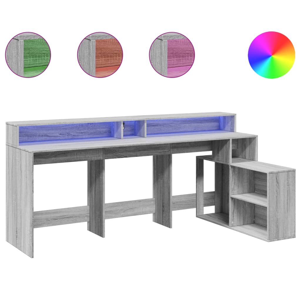 vidaXL Escritorio con LED madera ingeniería gris sonoma 200x104x91 cm