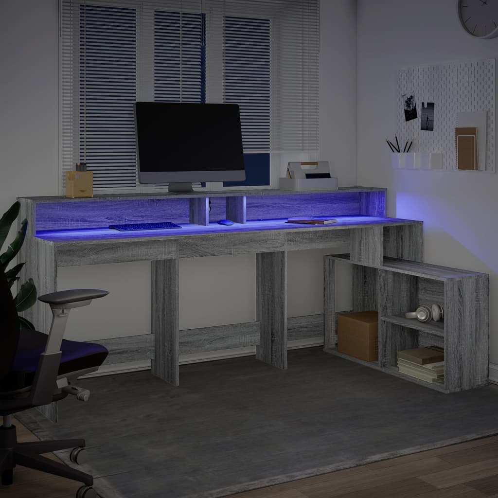 vidaXL Escritorio con LED madera ingeniería gris sonoma 200x104x91 cm