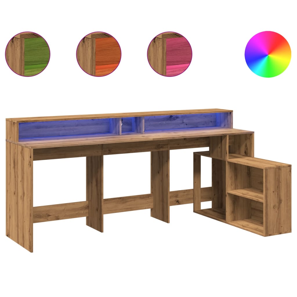 vidaXL Escritorio con LED madera ingeniería artisian 200x104x91 cm