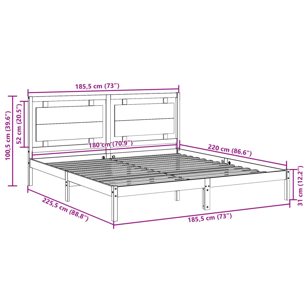 vidaXL Cama extralarga sin colchón madera maciza 180x220 cm