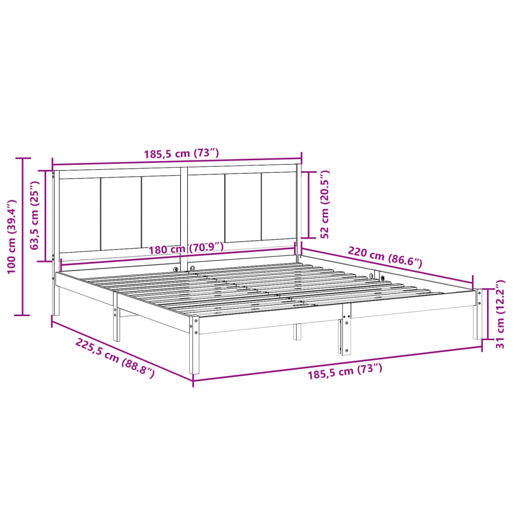 vidaXL Cama extralarga sin colchón madera maciza 180x220 cm