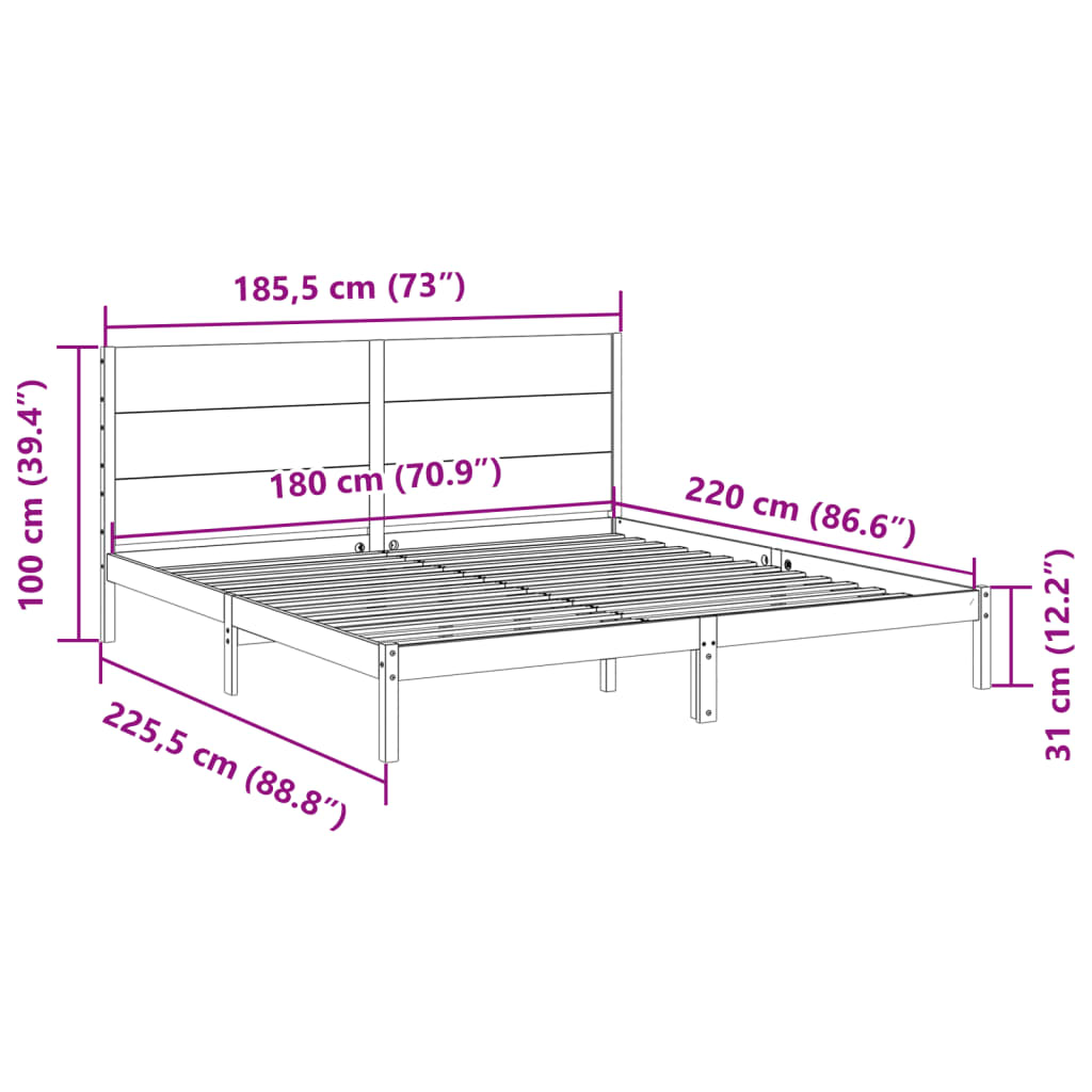 vidaXL Cama extralarga sin colchón madera maciza 180x220 cm