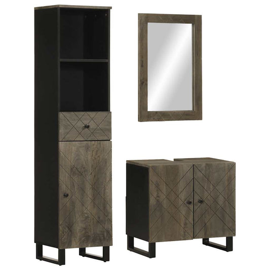 vidaXL Conjunto de muebles de baño 3 piezas madera maciza mango negro