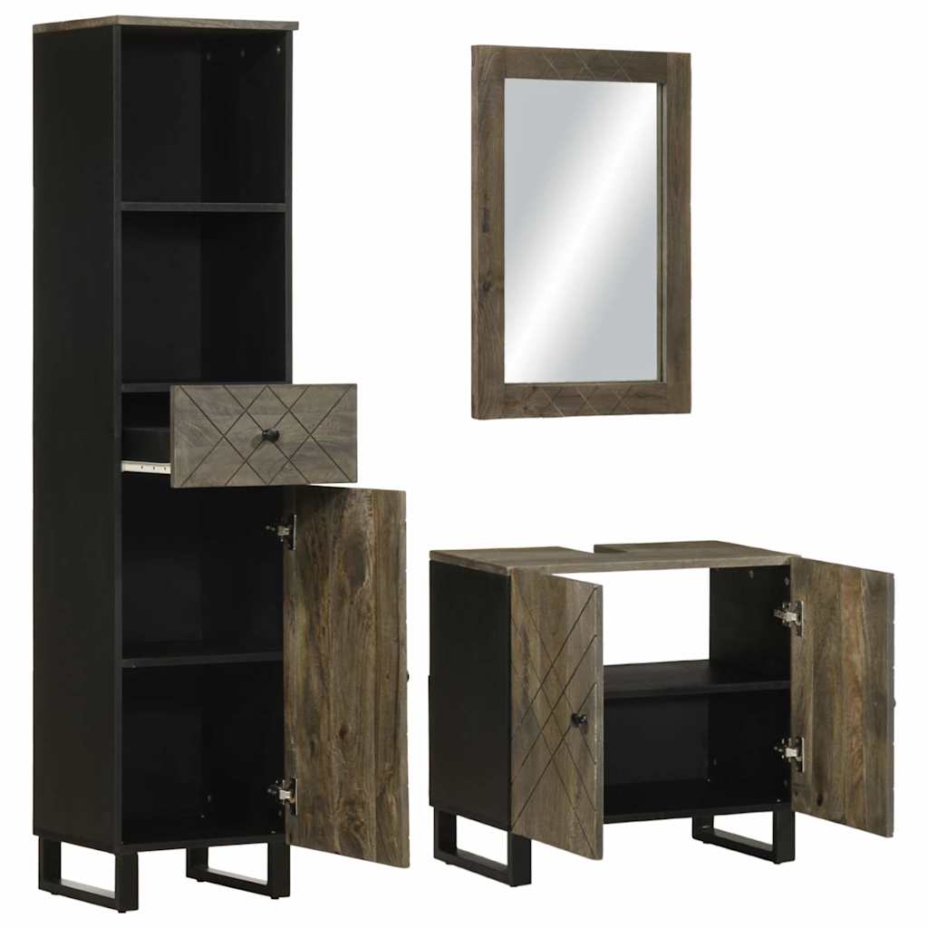 vidaXL Conjunto de muebles de baño 3 piezas madera maciza mango negro