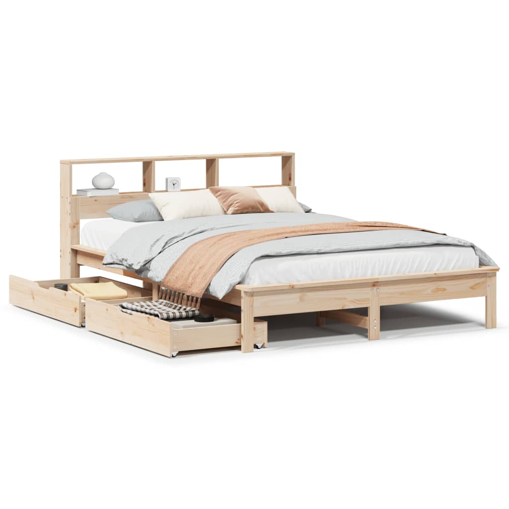 vidaXL Cama con estantería sin colchón madera maciza de pino 140x190cm