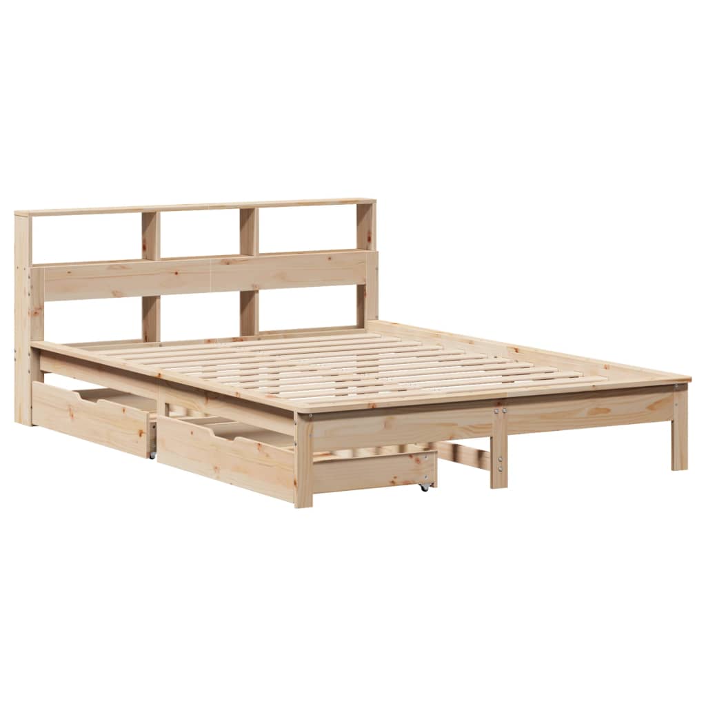 vidaXL Cama con estantería sin colchón madera maciza de pino 140x190cm