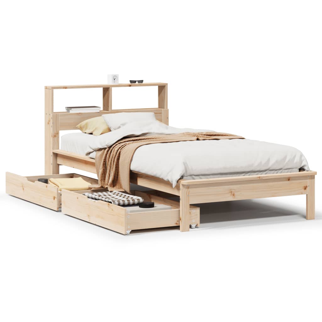 vidaXL Cama con estantería sin colchón madera maciza de pino 90x190 cm