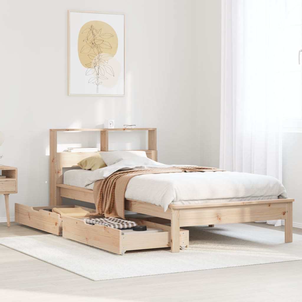 vidaXL Cama con estantería sin colchón madera maciza de pino 90x190 cm