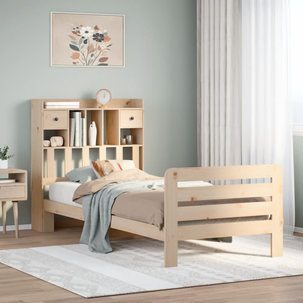 vidaXL Cama con estantería sin colchón madera maciza de pino 90x200 cm