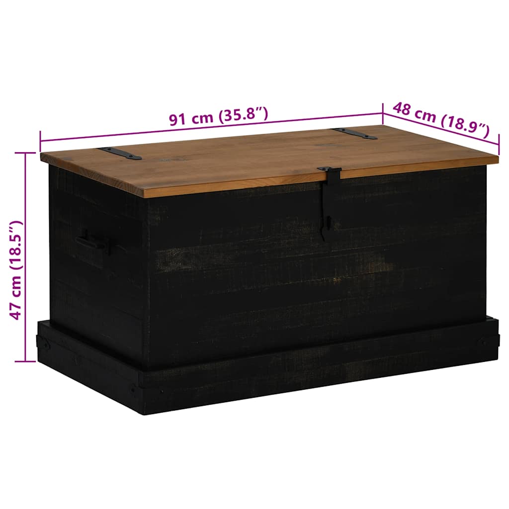 vidaXL Baúl de almacenamiento HALDEN negro 91x48x47 cm madera maciza