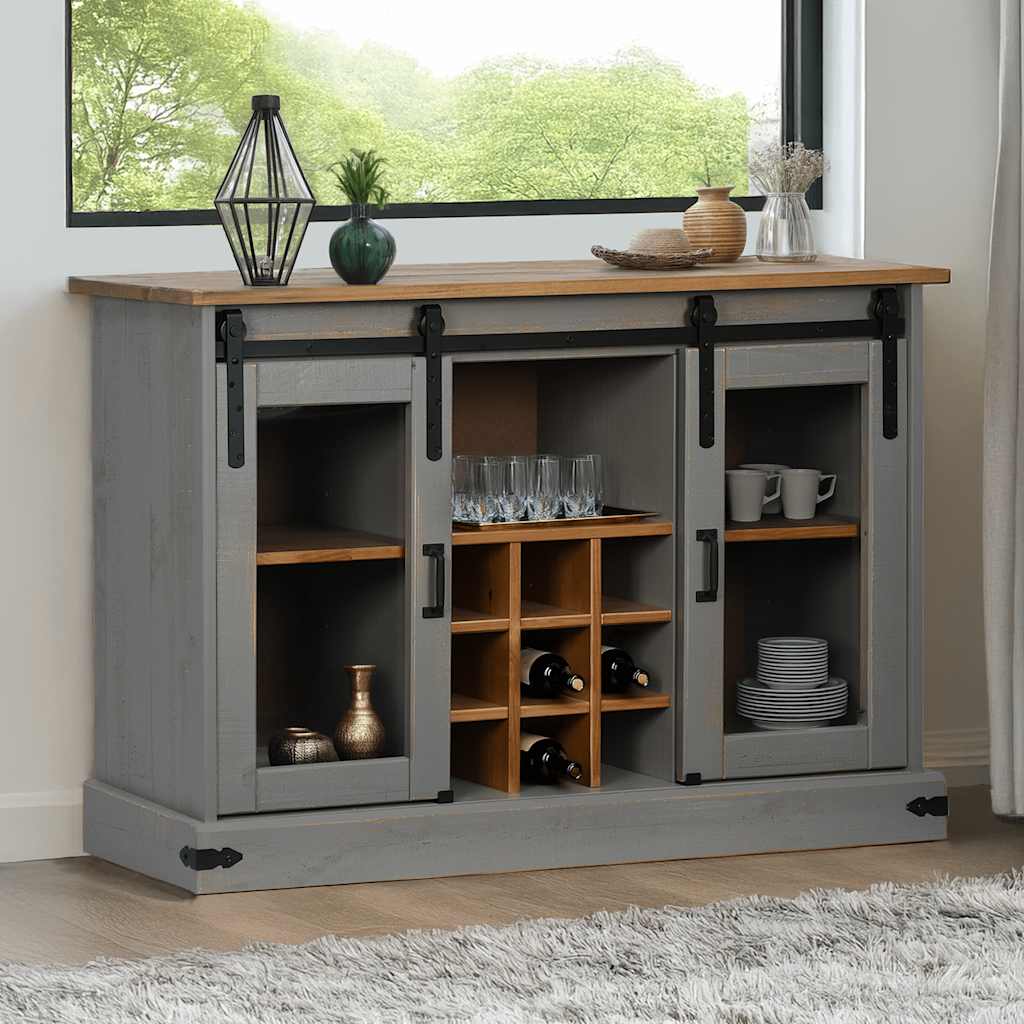 vidaXL Aparador HALDEN 2 puertas correderas gris 112x40x80 cm