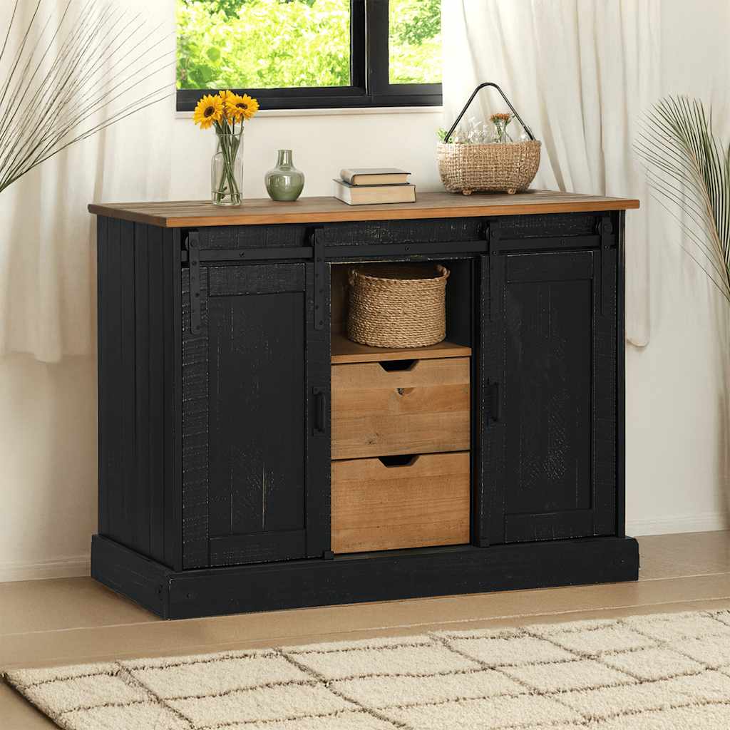 vidaXL Aparador HALDEN 2 puertas correderas negro 112x40x80 cm