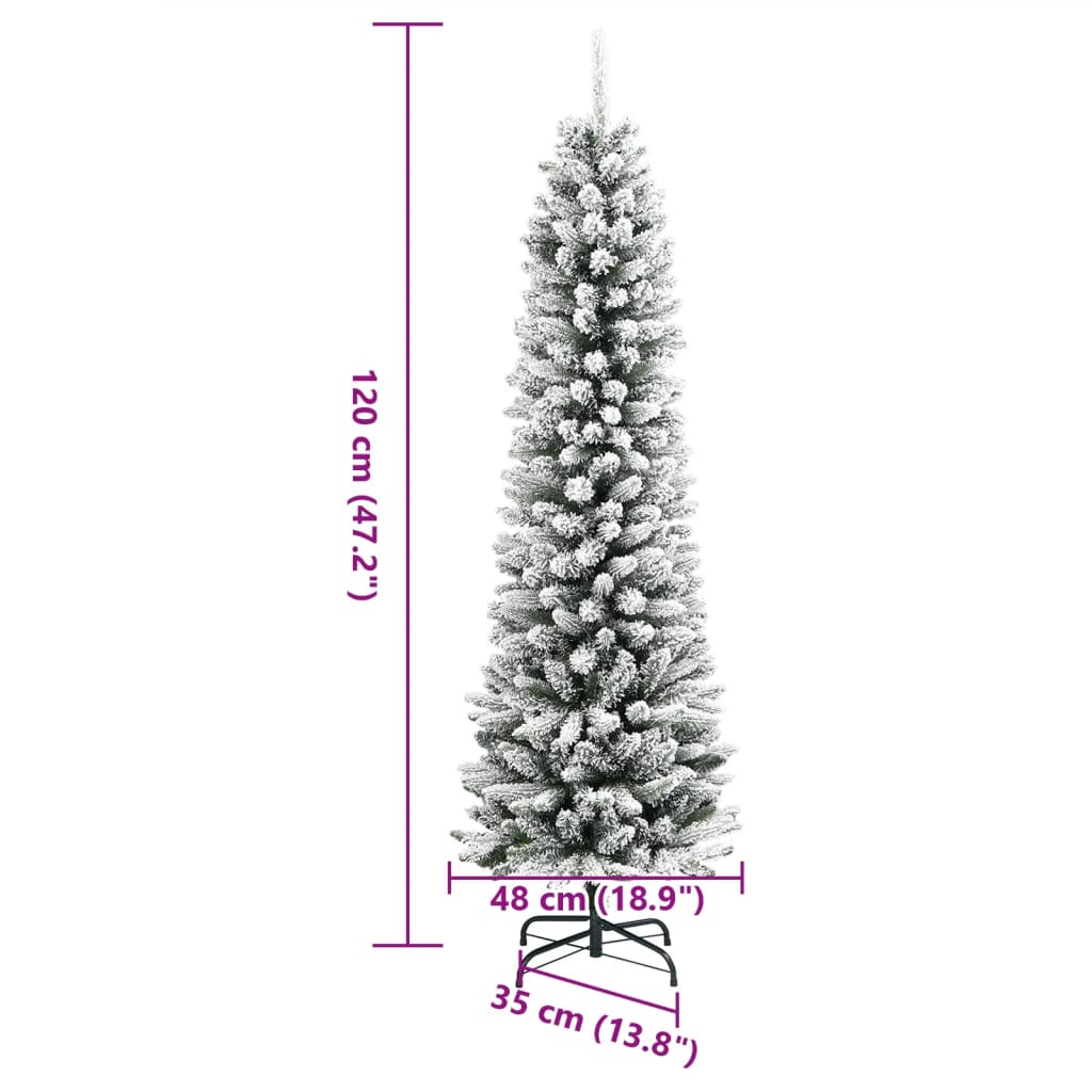 vidaXL Árbol de Navidad artificial estrecho con nieve PVC y PE 120 cm