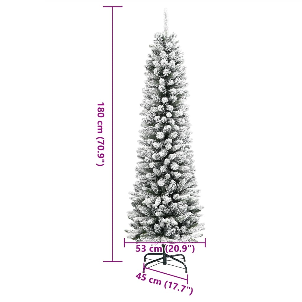 vidaXL Árbol de Navidad artificial estrecho con nieve PVC y PE 180 cm