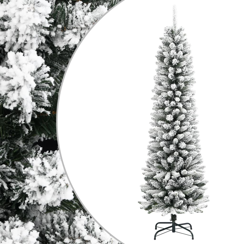 vidaXL Árbol de Navidad artificial estrecho con nieve PVC y PE 210 cm