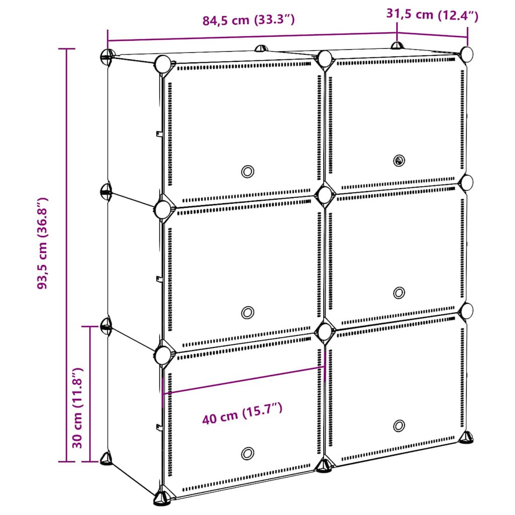 vidaXL Estantería de cubos con 6 compartimentos y puertas PP negro