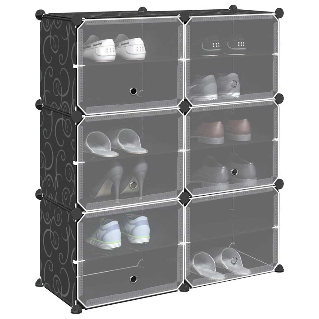 vidaXL Estantería de cubos con 6 compartimentos y puertas PP negro