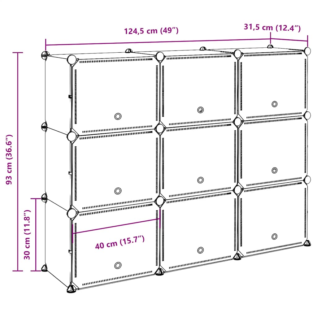 vidaXL Estantería de cubos con 9 compartimentos y puertas PP negro