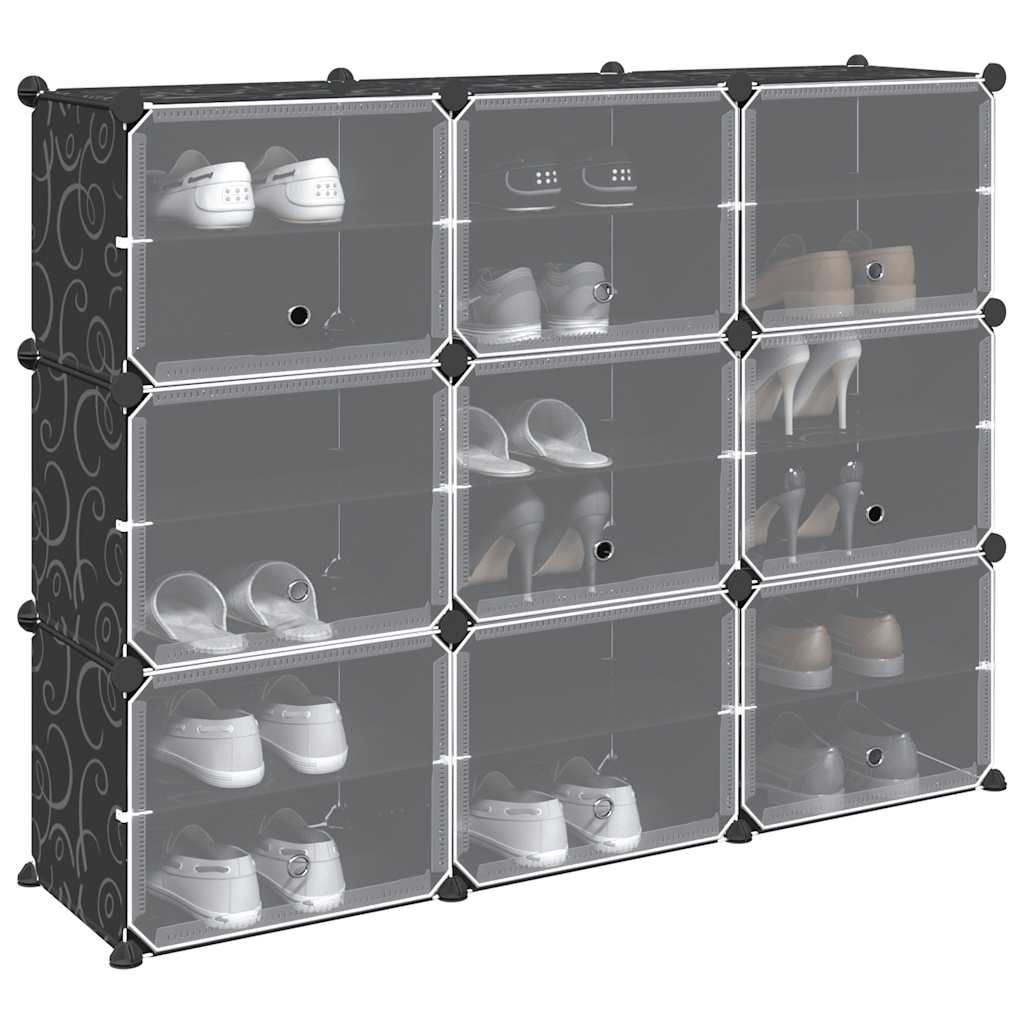 vidaXL Estantería de cubos con 9 compartimentos y puertas PP negro