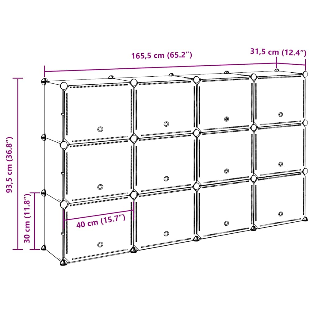 vidaXL Estantería de cubos con 12 compartimentos y puertas PP negro