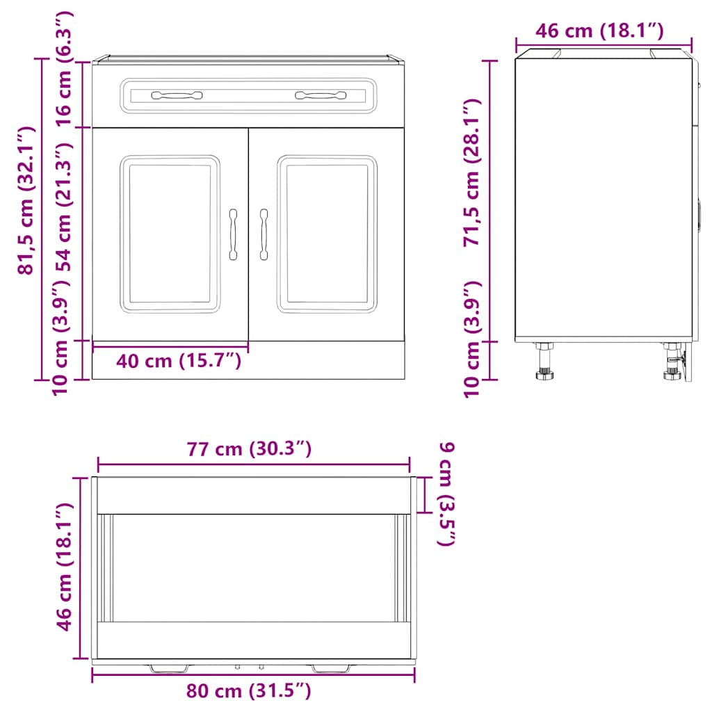 vidaXL Mueble bajo cocina Kalmar madera ingeniería blanca alto brillo