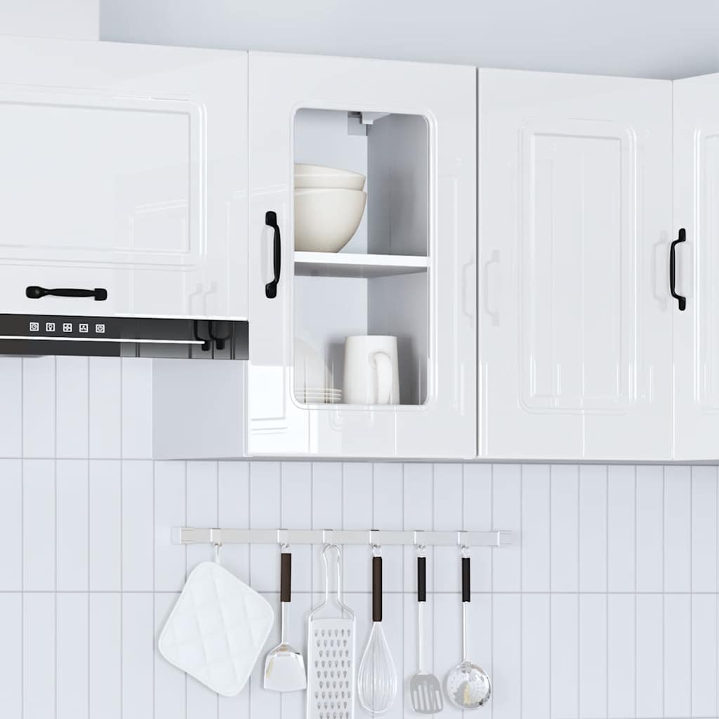 vidaXL Armario pared cocina puerta cristal Kalmar blanca alto brillo