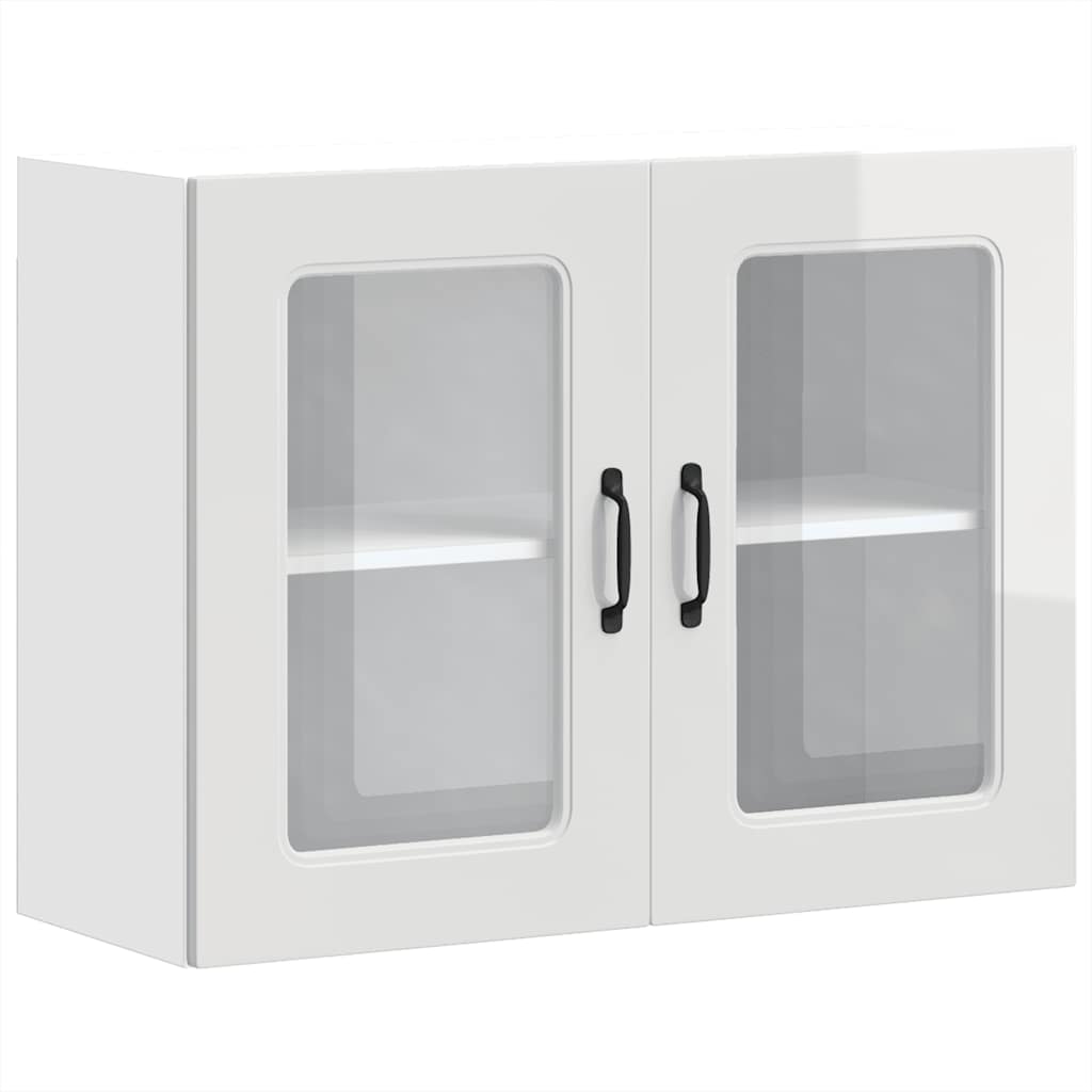 vidaXL Armario pared cocina puerta cristal Kalmar blanca alto brillo