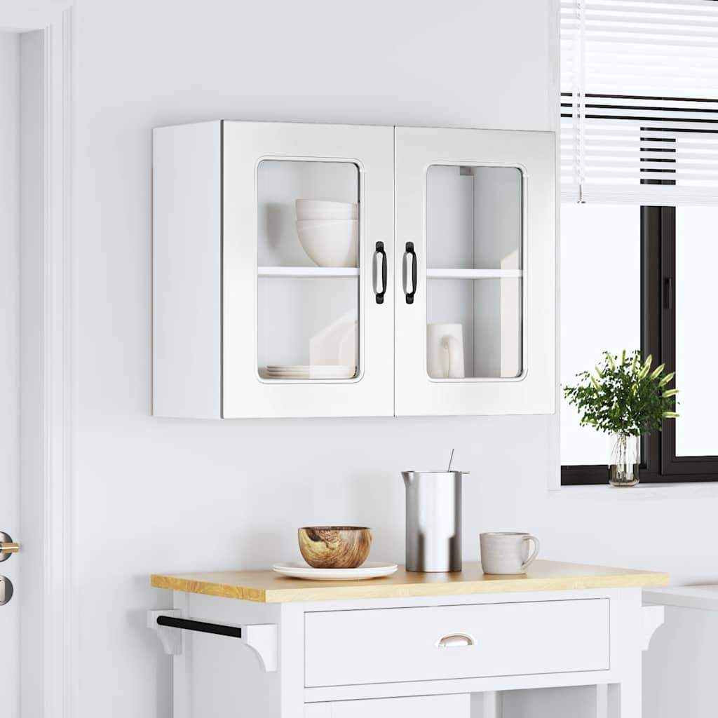 vidaXL Armario pared cocina puerta cristal Kalmar blanca alto brillo