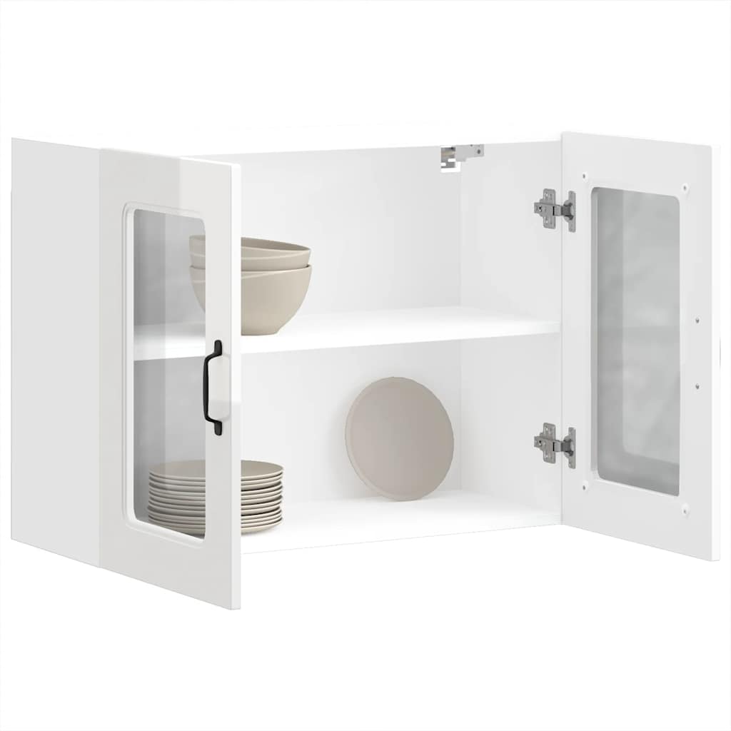 vidaXL Armario pared cocina puerta cristal Kalmar blanca alto brillo