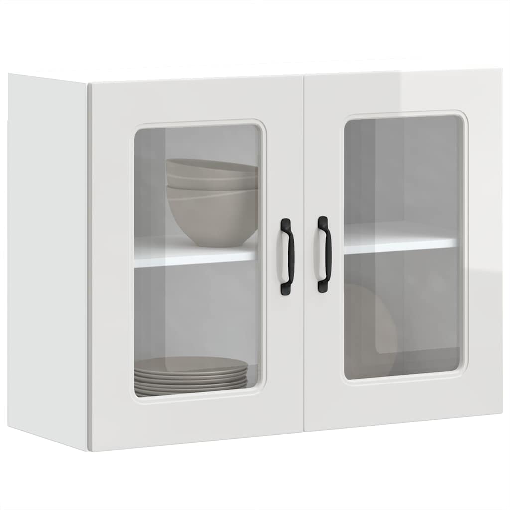 vidaXL Armario pared cocina puerta cristal Kalmar blanca alto brillo