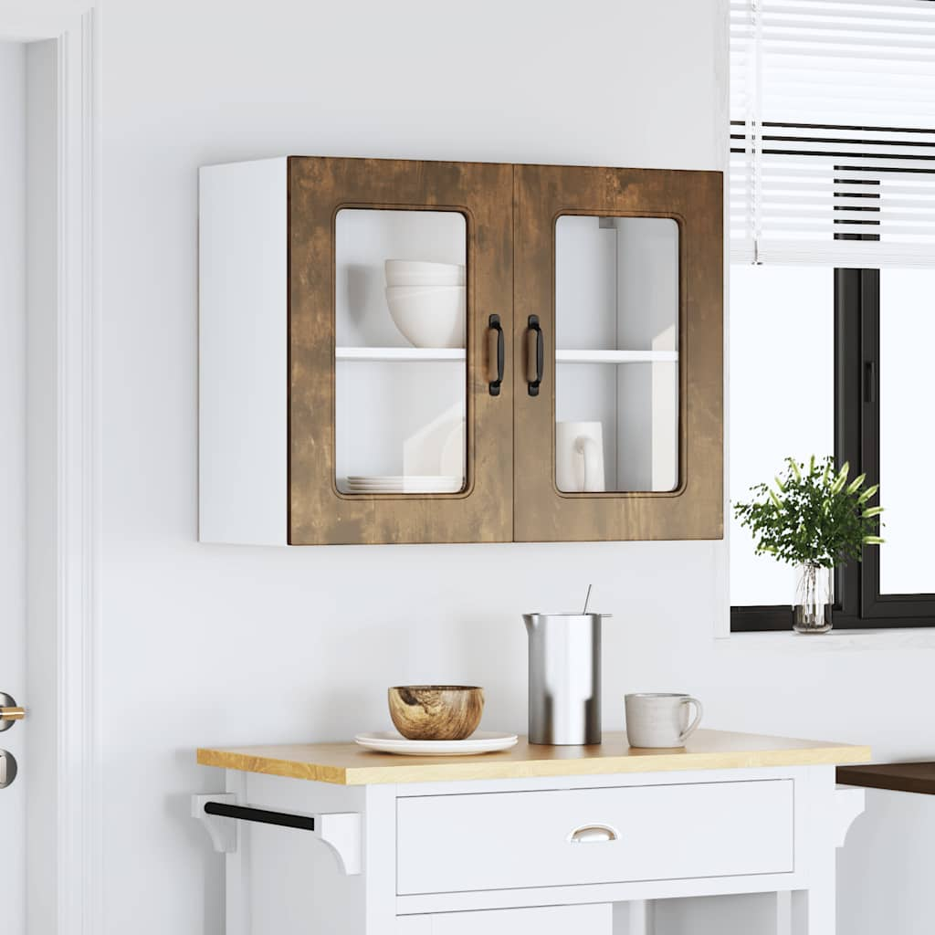 vidaXL Armario pared cocina puerta de cristal Kalmar roble ahumado