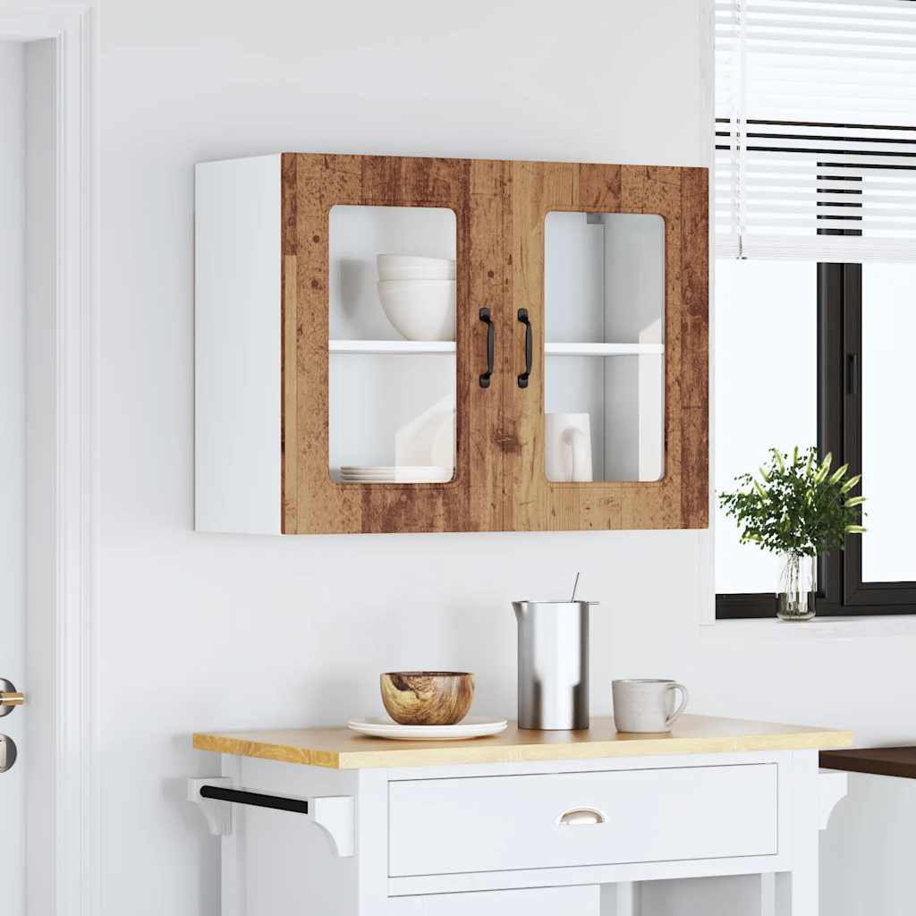 vidaXL Armario pared cocina puerta de cristal Kalmar madera vieja