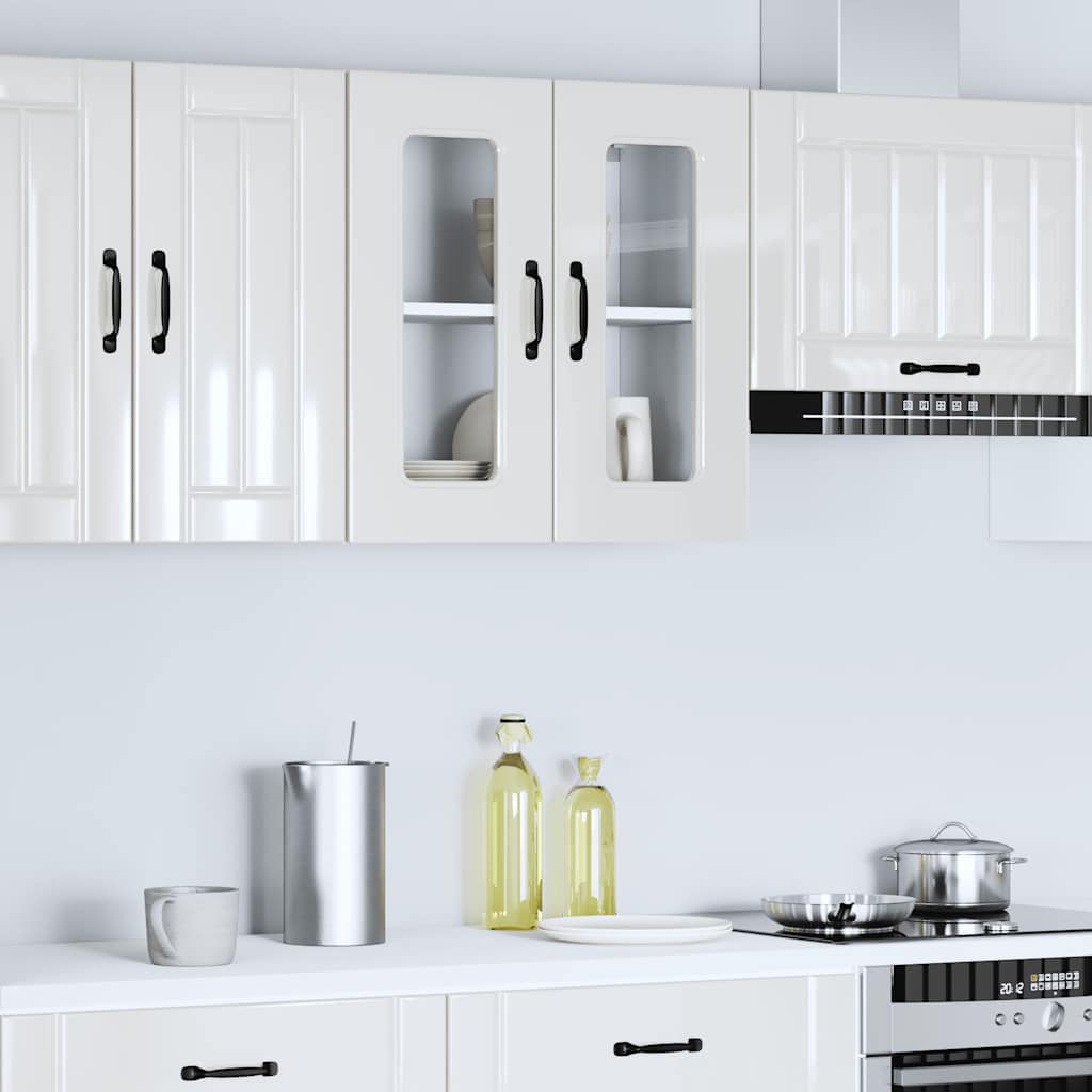 vidaXL Armario pared cocina puerta cristal Kalmar blanca alto brillo