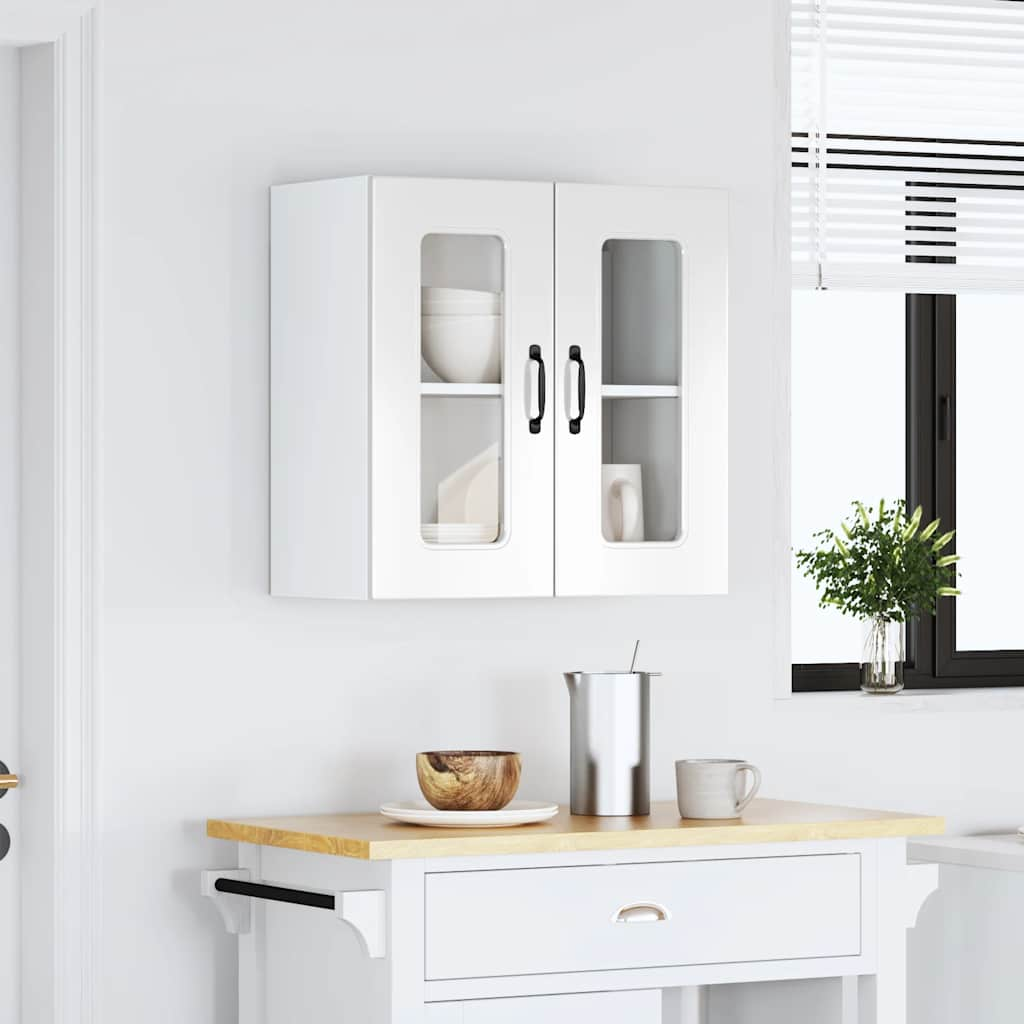 vidaXL Armario pared cocina puerta cristal Kalmar blanca alto brillo