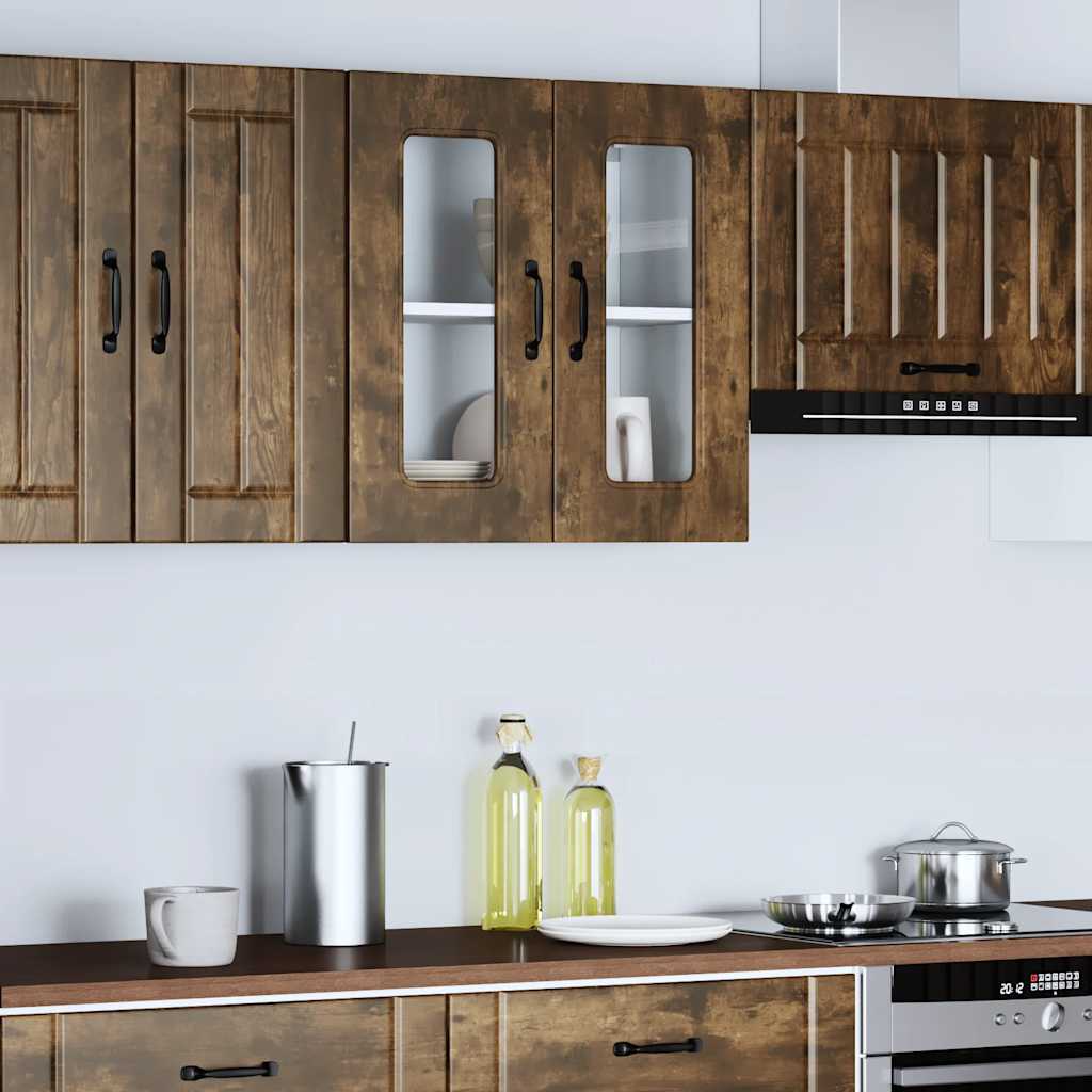 vidaXL Armario pared cocina puerta de cristal Kalmar roble ahumado