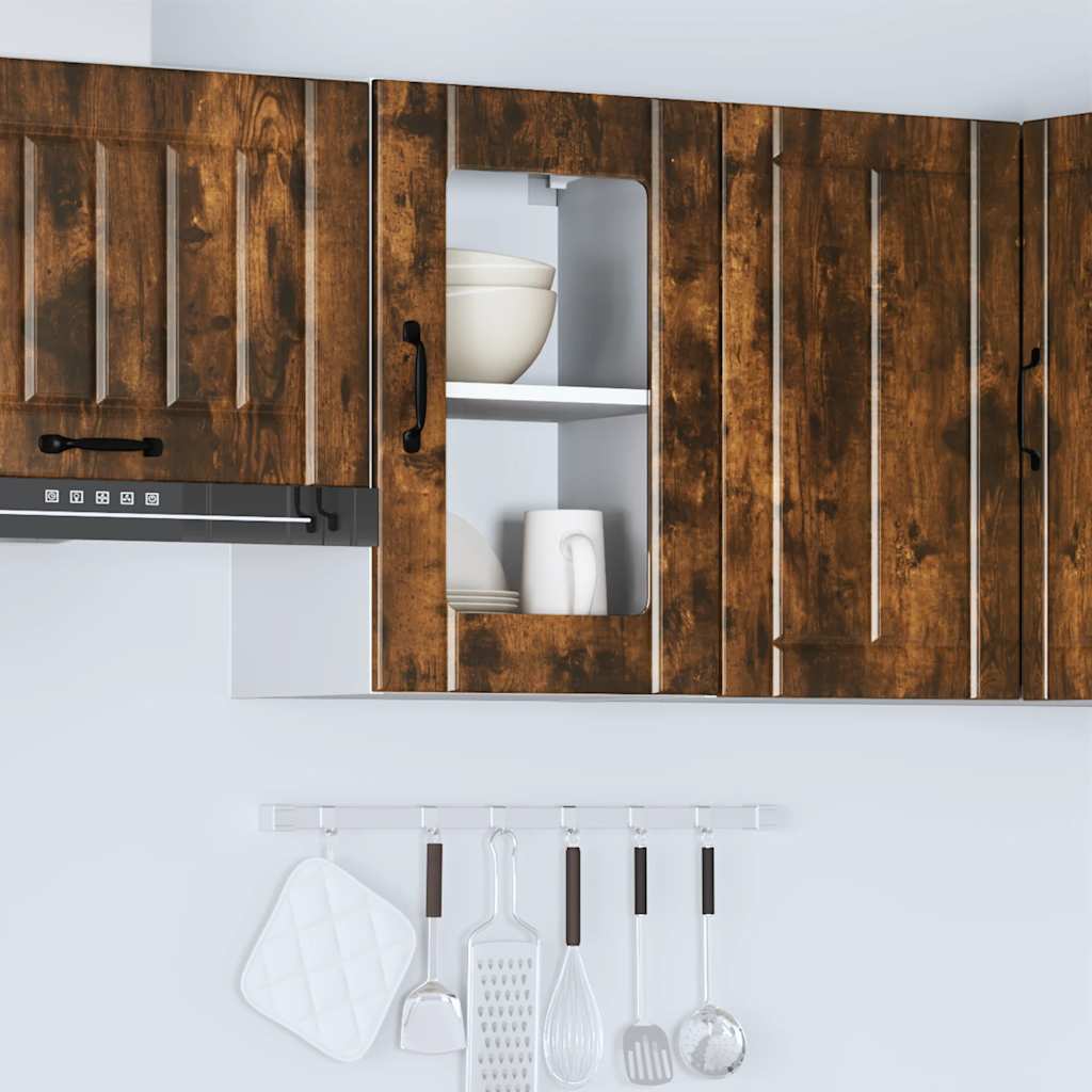 vidaXL Armario de pared para cocina puerta cristal Lucca roble ahumado