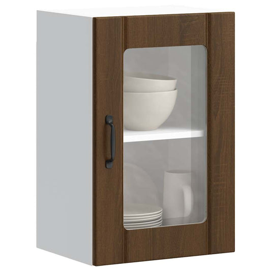 vidaXL Armario de pared para cocina puerta cristal Lucca roble marrón