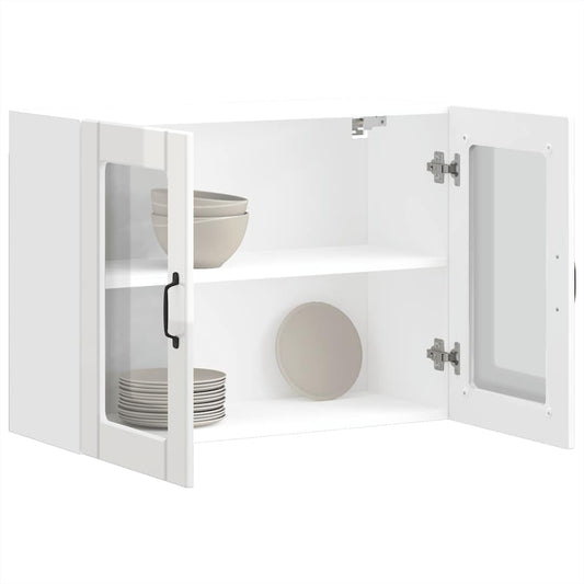 vidaXL Armario pared cocina puerta cristal Lucca blanca alto brillo