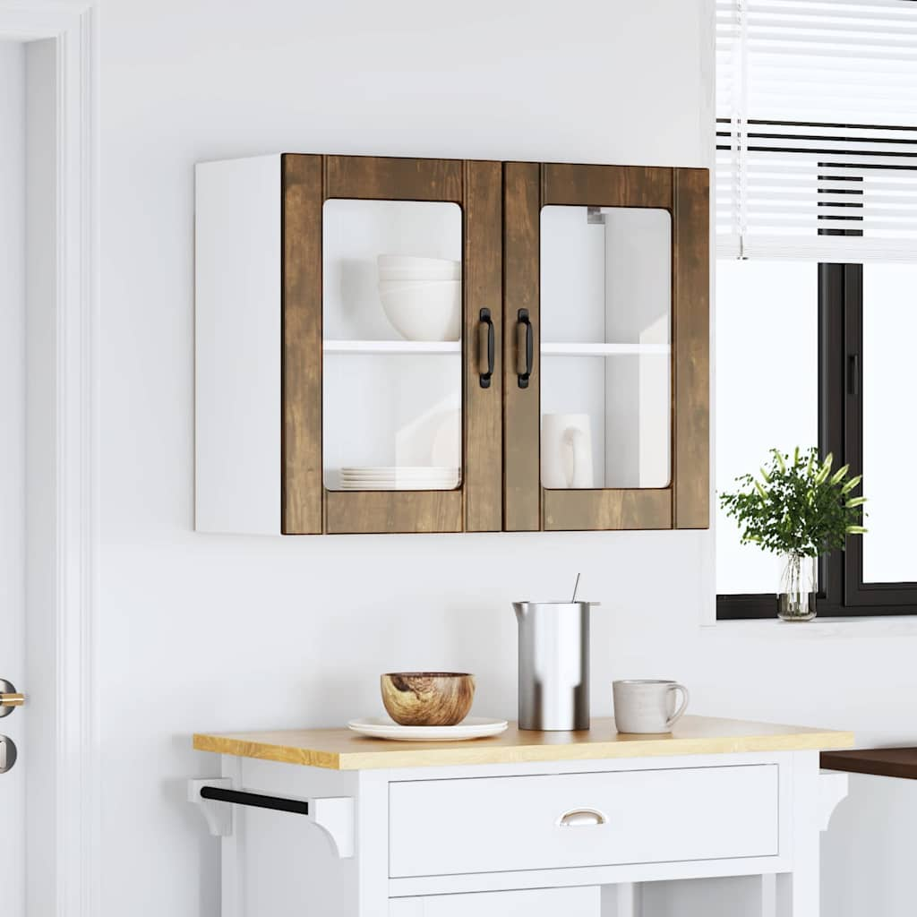 vidaXL Armario pared cocina puerta de cristal Lucca roble ahumado