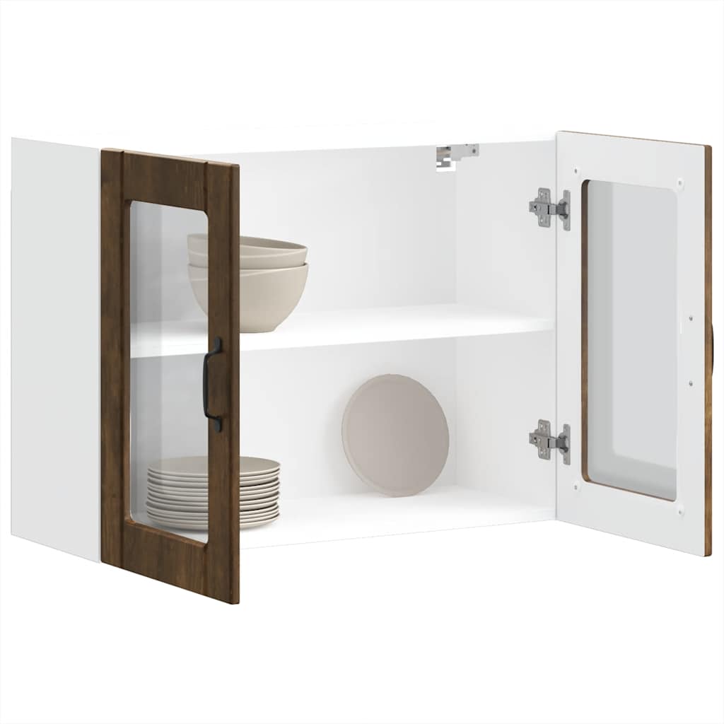 vidaXL Armario pared cocina puerta de cristal Lucca roble ahumado