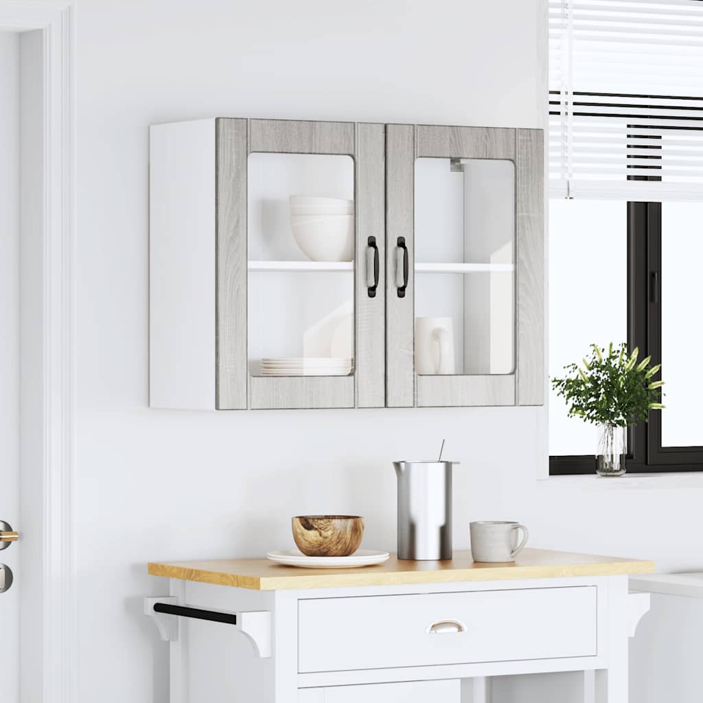 vidaXL Armario pared cocina puerta de cristal Lucca sonoma gris