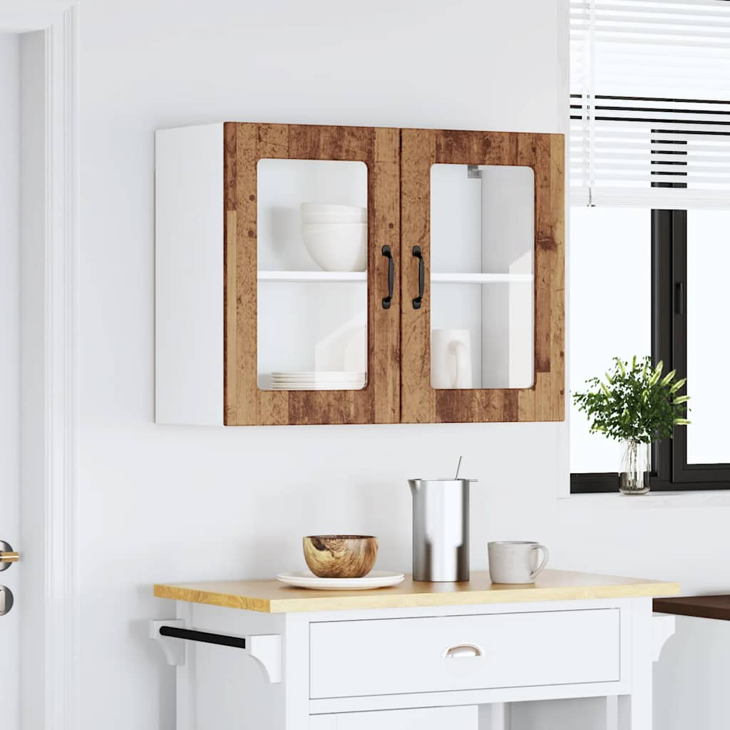 vidaXL Armario pared cocina puerta de cristal Lucca madera vieja