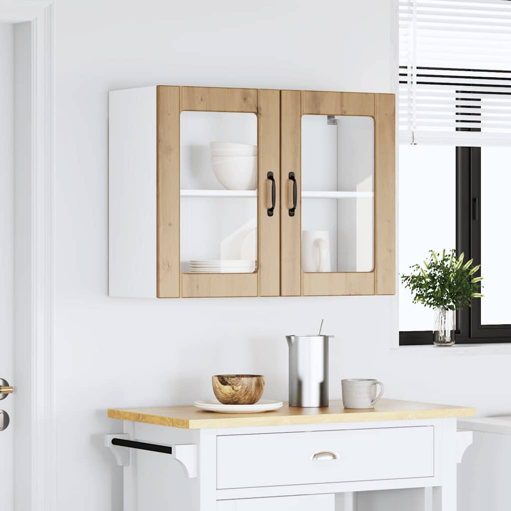 vidaXL Armario pared cocina puerta de cristal Lucca roble artesanal