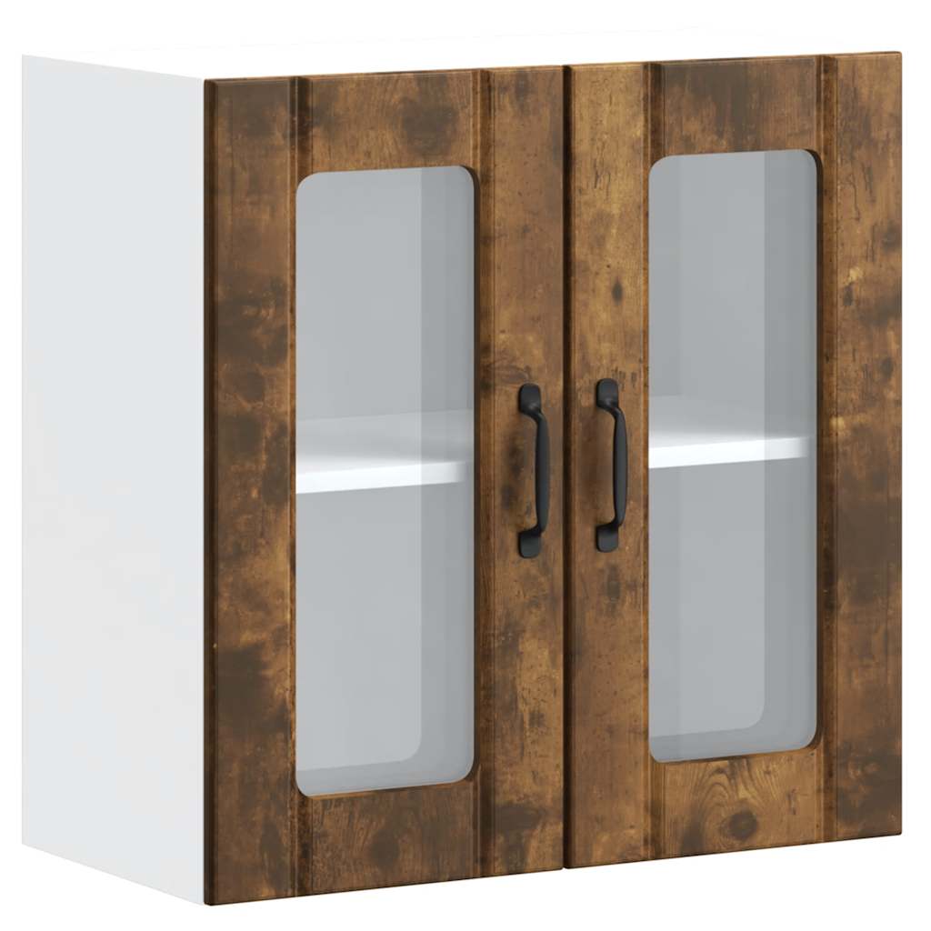 vidaXL Armario pared cocina puerta de cristal Lucca roble ahumado