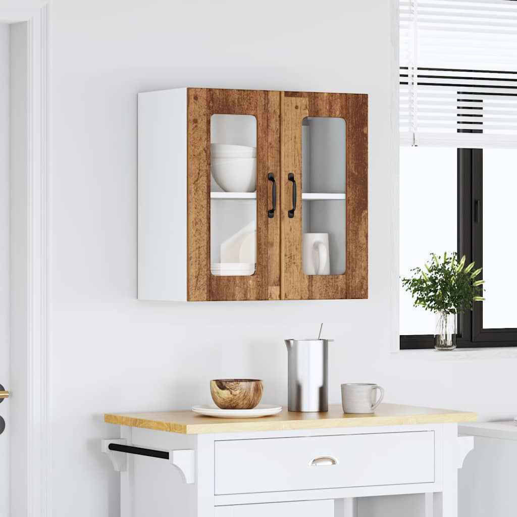 vidaXL Armario pared cocina puerta de cristal Lucca madera vieja