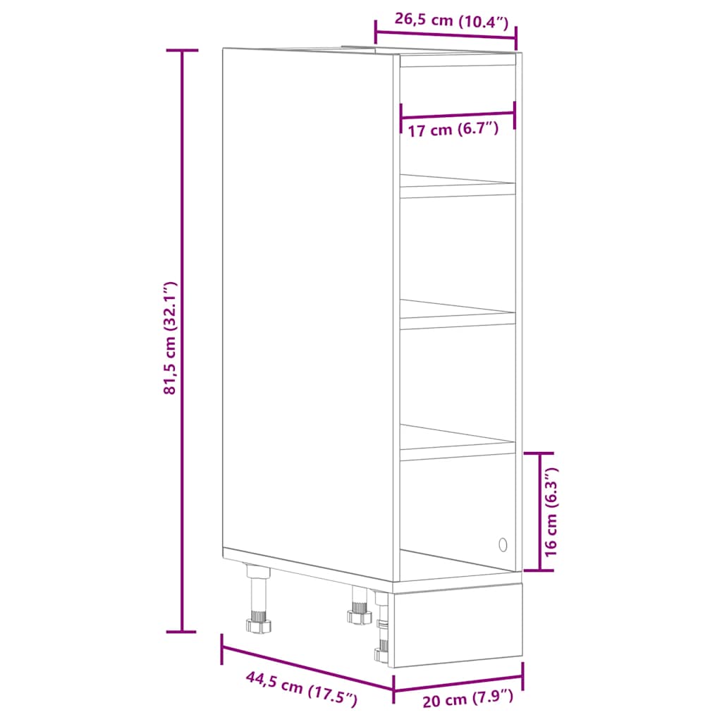 vidaXL Armario inferior de cocina contrachapada negro 20x44,5x81,5 cm