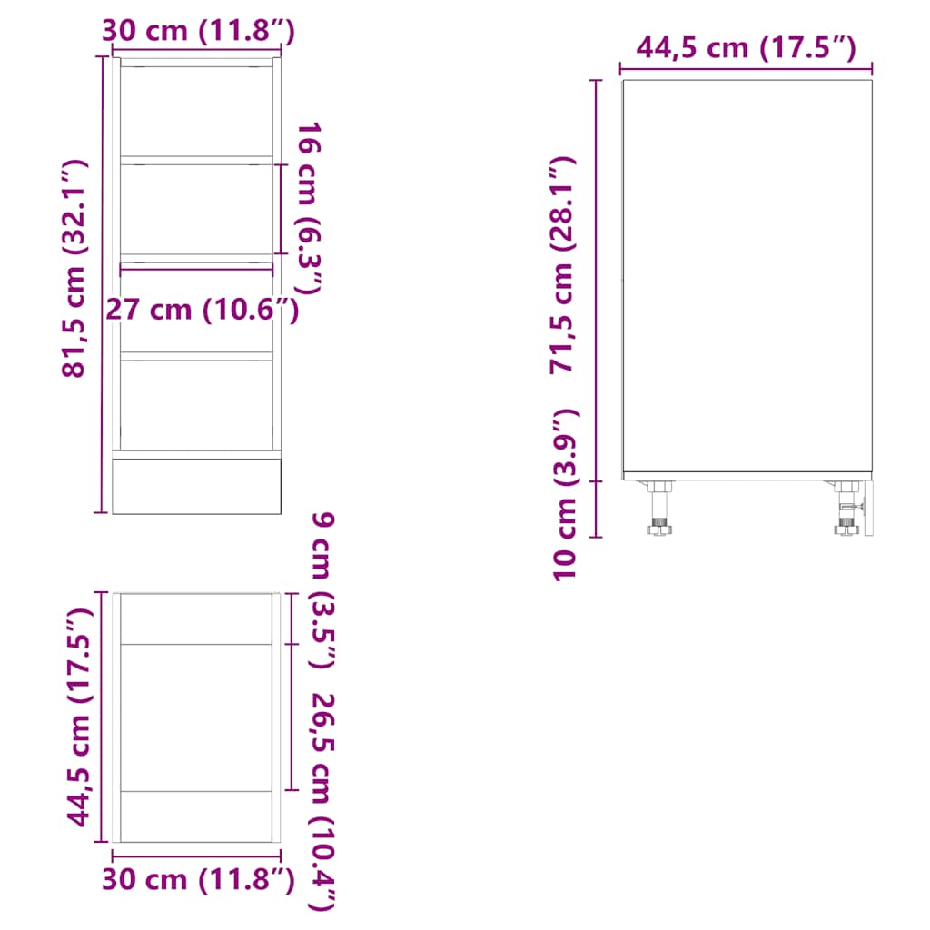 vidaXL Armario inferior de fregadero madera ingeniería 30x44,5x81,5 cm