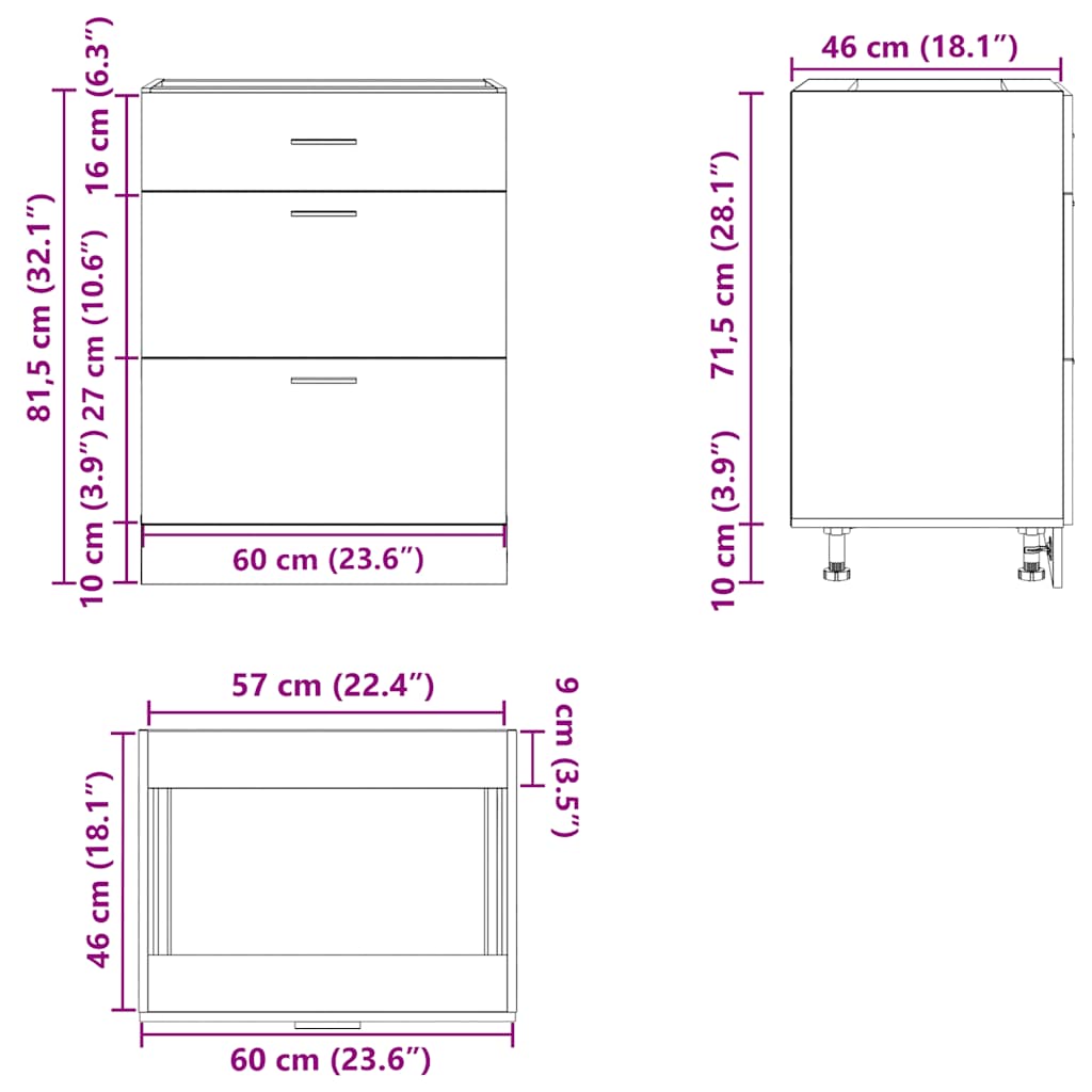 vidaXL Armario bajo de cocina de madera de ingeniería gris hormigón